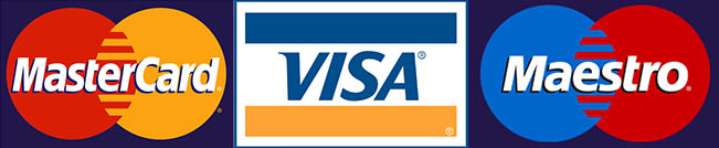 Logos of MasterCard, Visa, and Maestro payment cards.